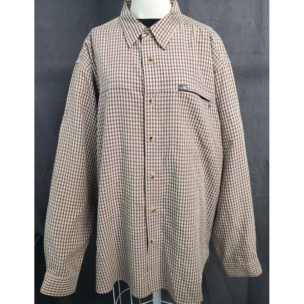 The North Face Mens XL Brown Plaid Button Up Lightweight Long Sleeve Pocket Camp
